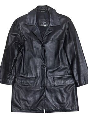 VINTAGE BECO LEATHER Black Business Casual Trench retro Jacket Coat Womens XS